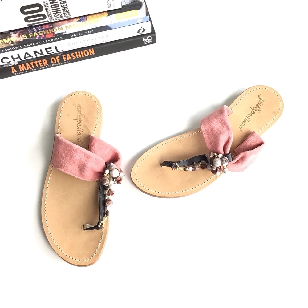 Giallo Positano Sandals Flats Suede Beaded